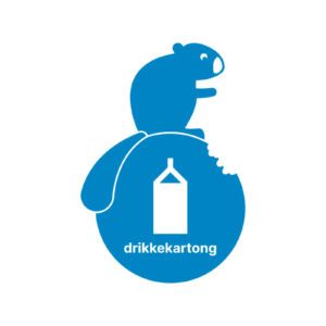 blå etikett med bever for drikkekartong. produktbilde
