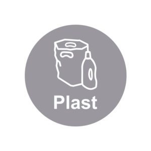 rund grå etikett for plast produsert av røros produkter