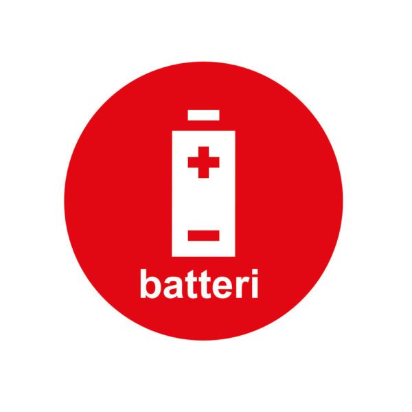 rund etikett for batterier produsert av røros produkter